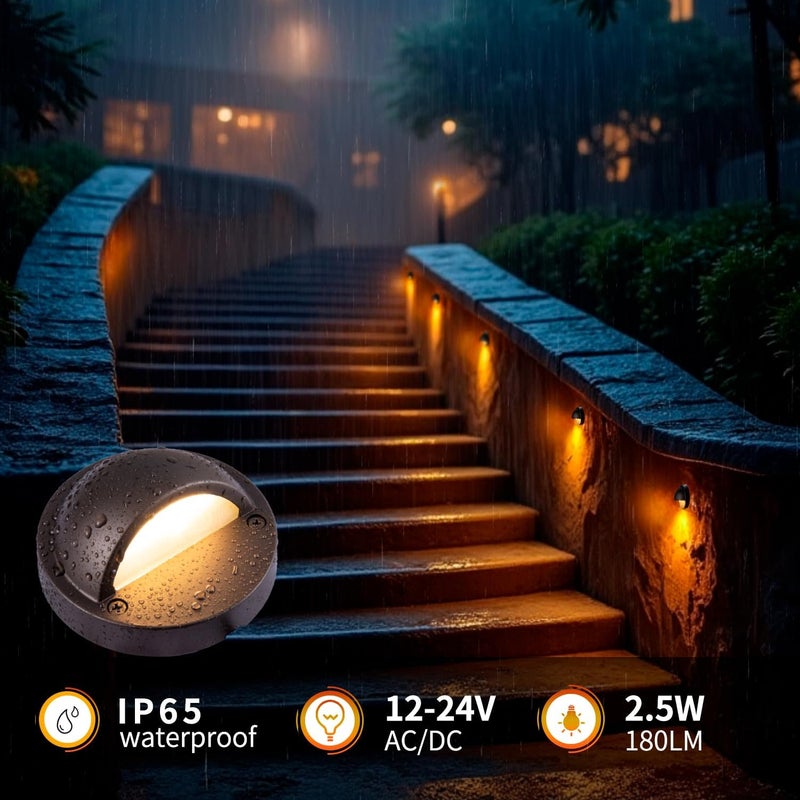 BTNHPLite LED Low Voltage Deck Lights 2700K Landscape Railing Fence Light 180LM 12-24V AC/DC Aluminum Housing Outdoor Step Lights IP65 with Wire Nuts 4FT Corded ORB Finish 3.74 Inch Diameter 6-Pack - Image 5